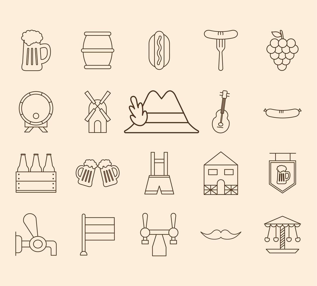 Oktoberfest line style icon set vector