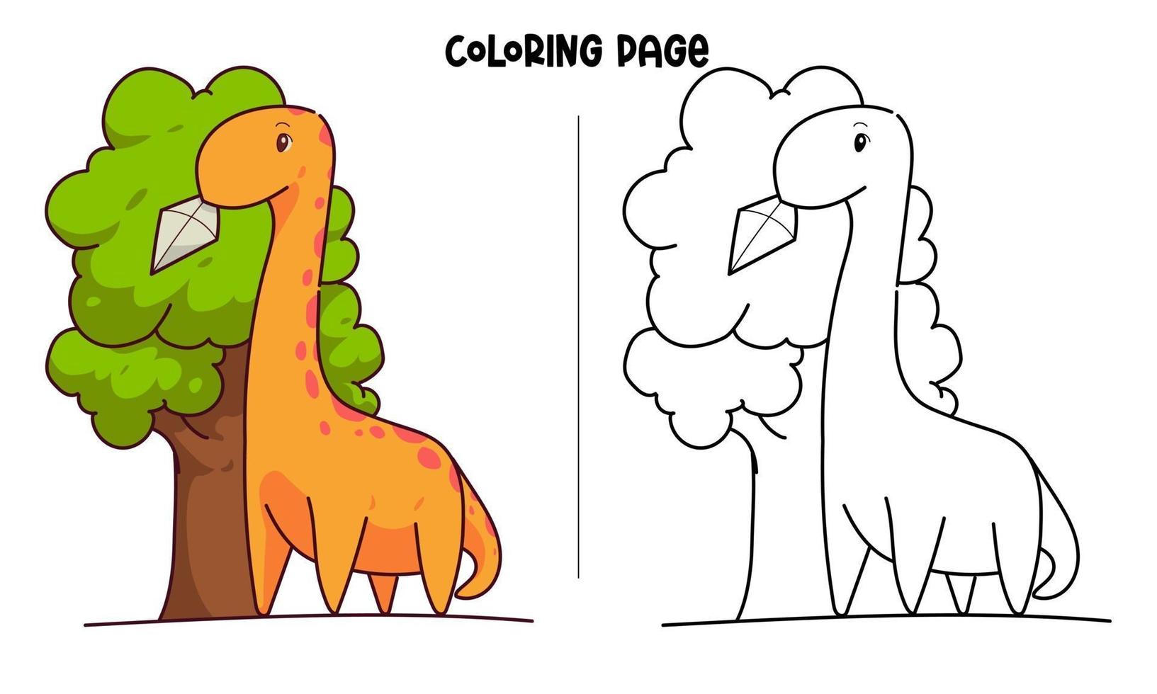 Brontosaur Get A Kite Stuck On The Tree Coloring Page vector