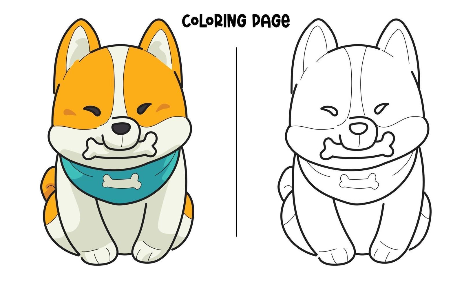 Puppy Biting A Bone Coloring Page vector