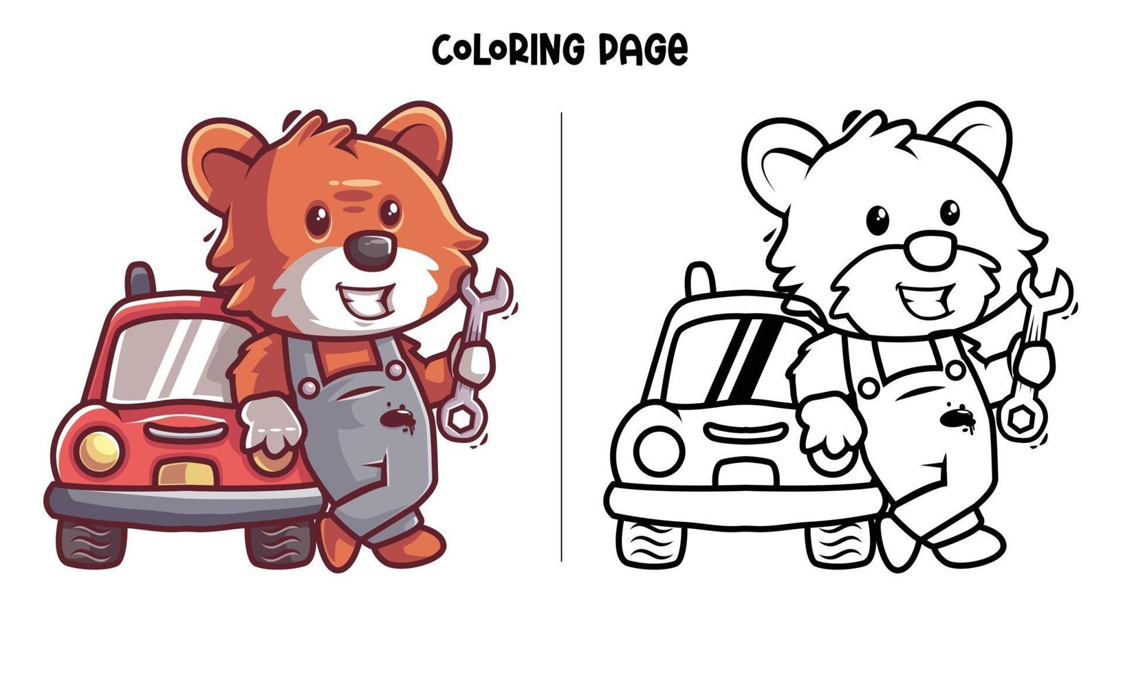 Fox The Mechanic Coloring Page vector