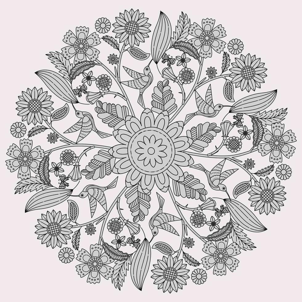 patrón floral circular en forma de mandala, adorno decorativo en estilo oriental vector