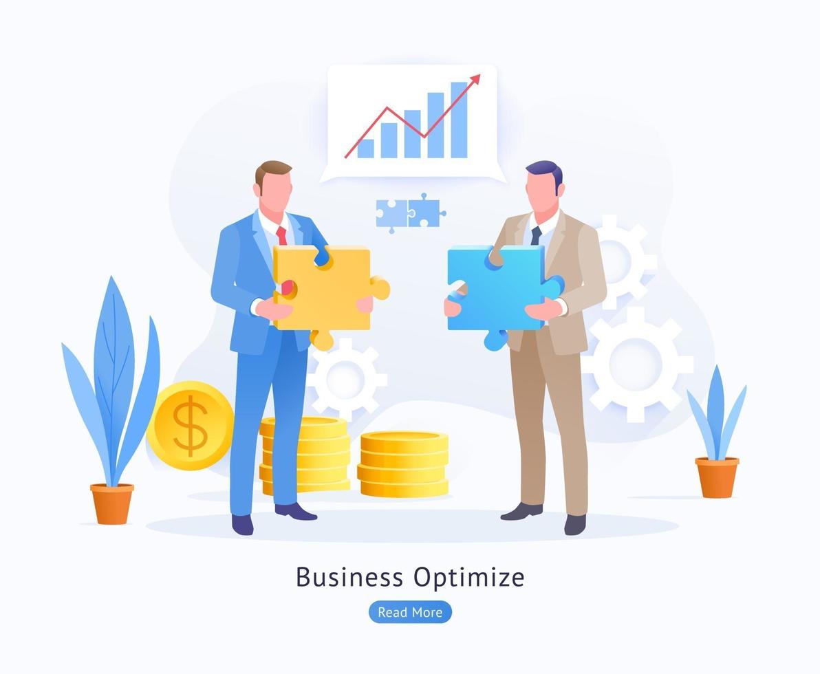 Business optimize conceptual background.
Businessman holding jigsaw puzzle conceptual. vector