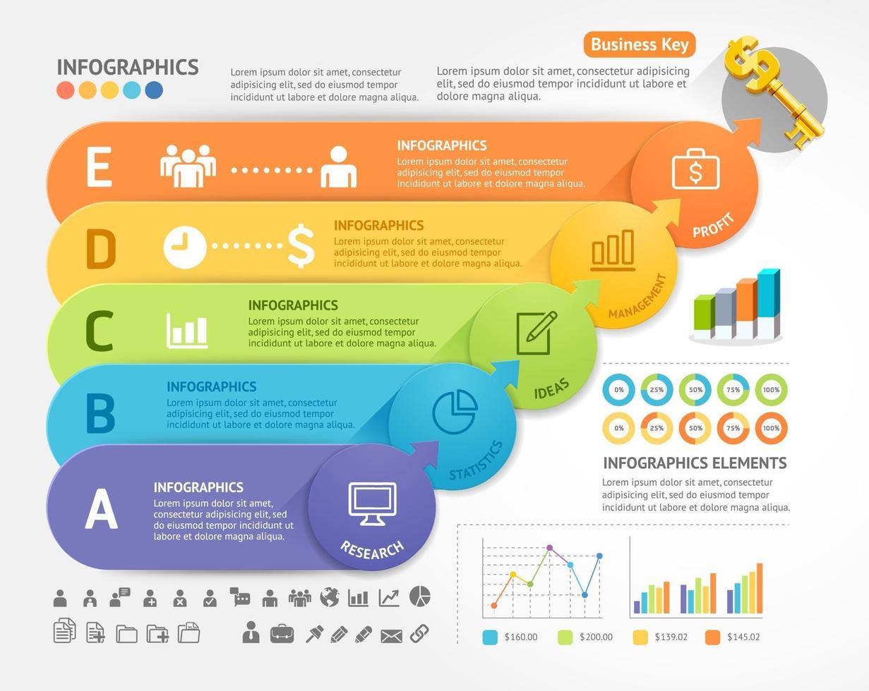 plantilla de diseño de infografías de negocios. ilustración vectorial. se puede utilizar para diseño de flujo de trabajo, diagrama, opciones numéricas, opciones de inicio, diseños web. vector