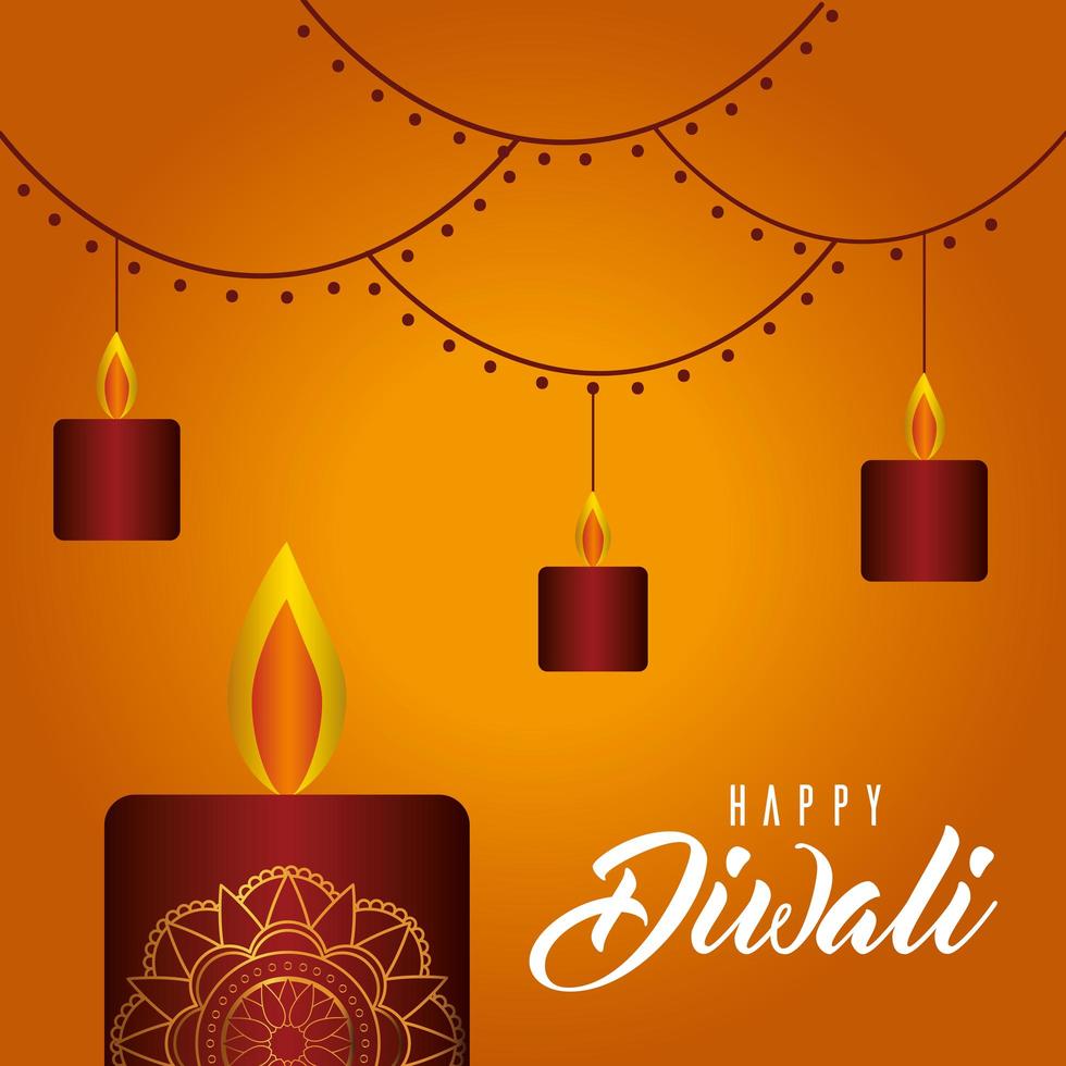 Happy diwali candles on orange background vector design