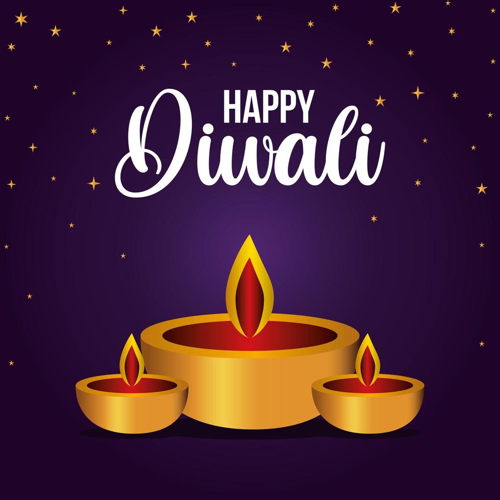 Happy diwali candles on purple background vector design