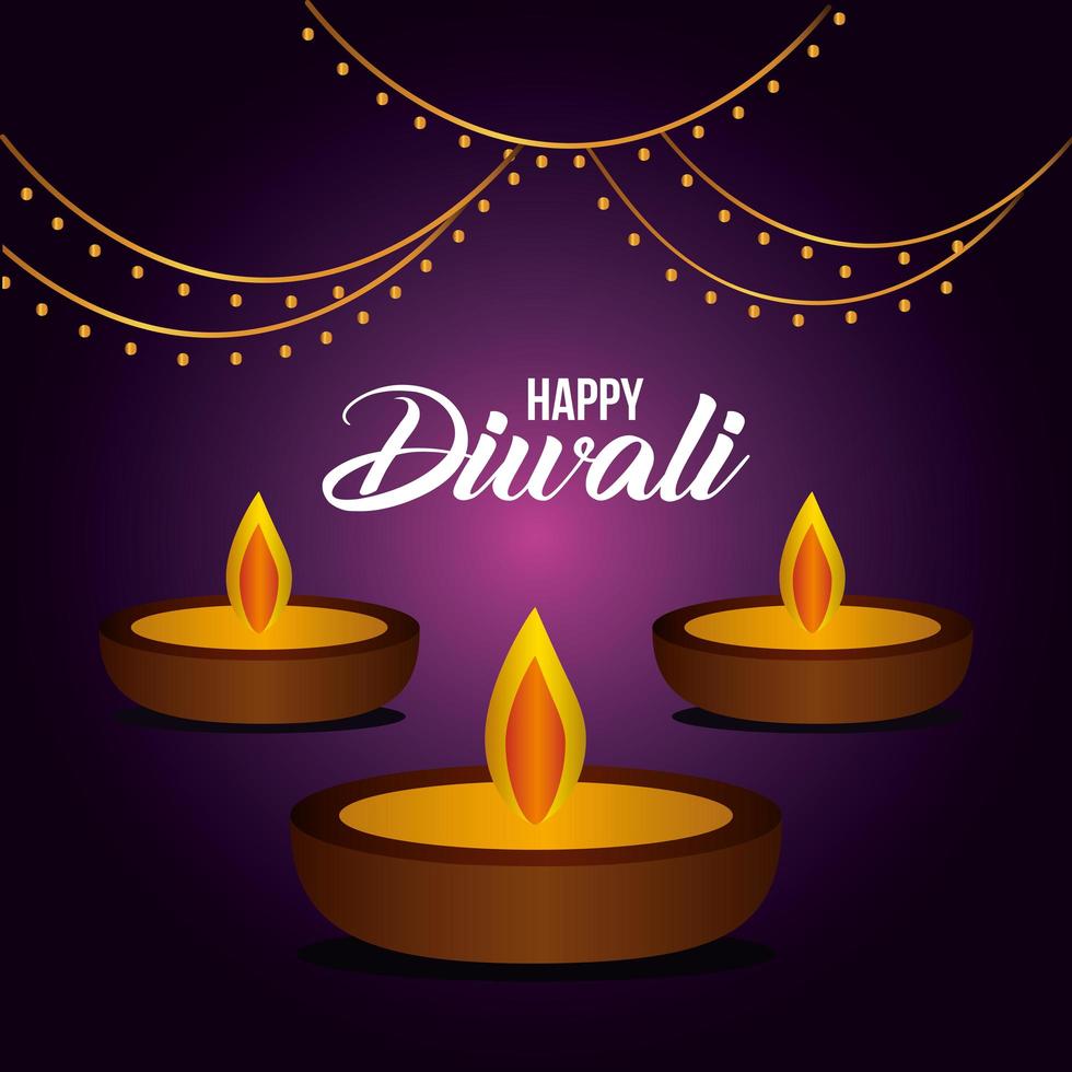 Happy diwali candles on purple background vector design 2093875 ...
