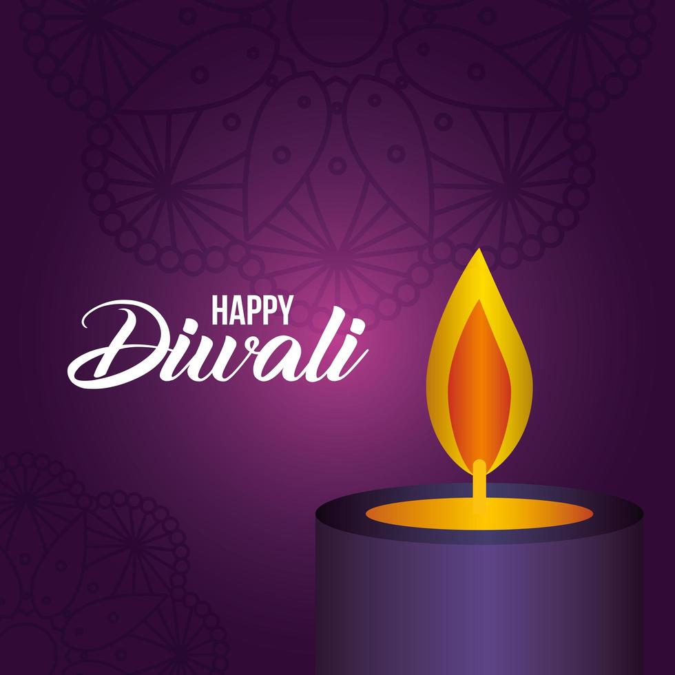 Happy diwali candle on a mandala background vector