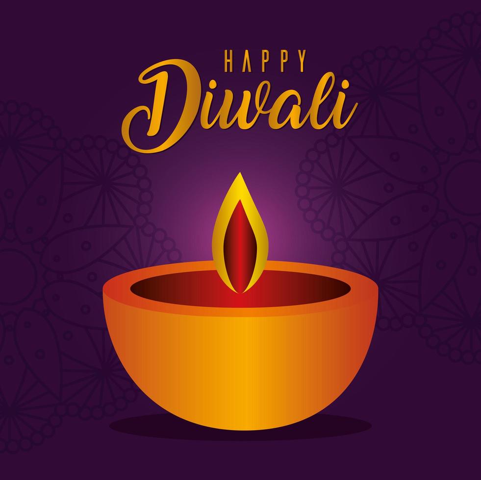 Happy diwali candle on a mandala background vector