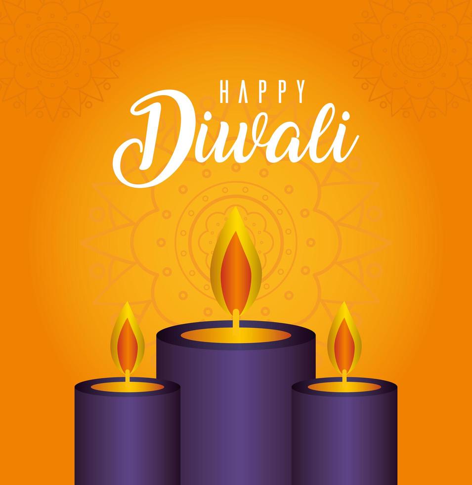 Happy diwali candles on a mandala background vector