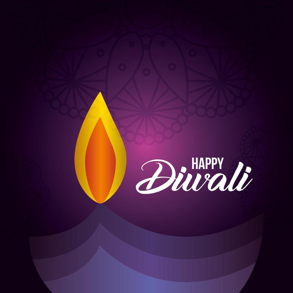 Happy diwali candle on a mandala background vector