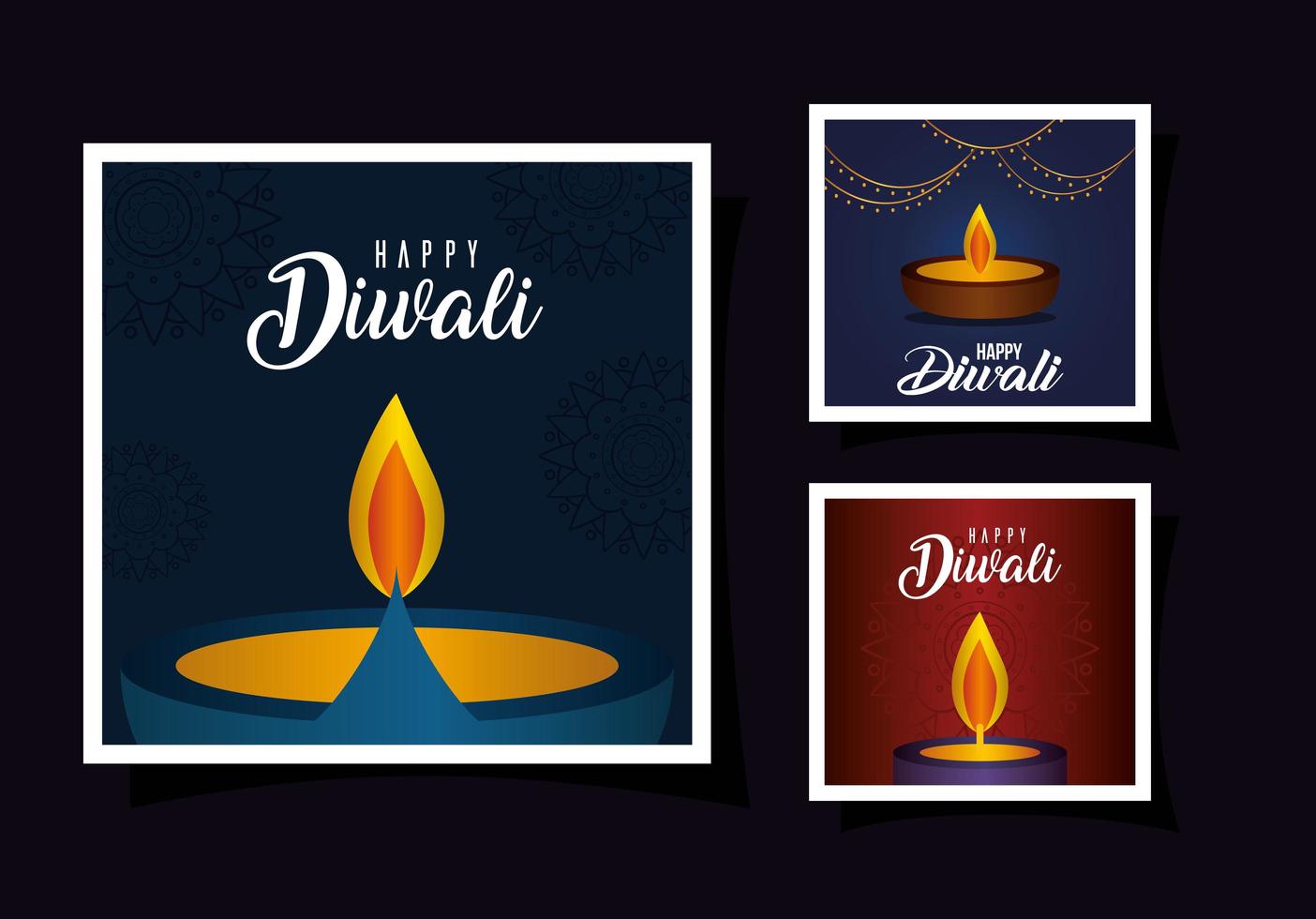 conjunto de tarjetas de feliz diwali vector