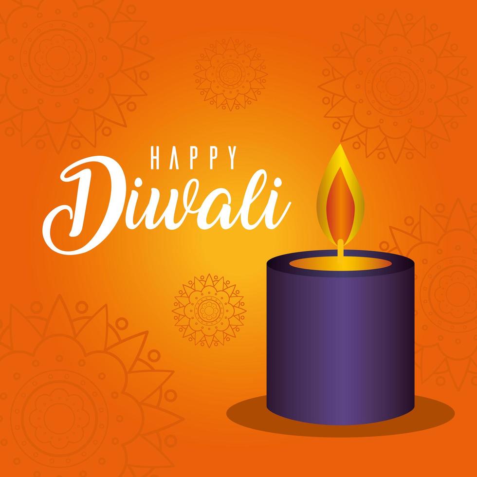 Happy diwali candle on a mandala background vector