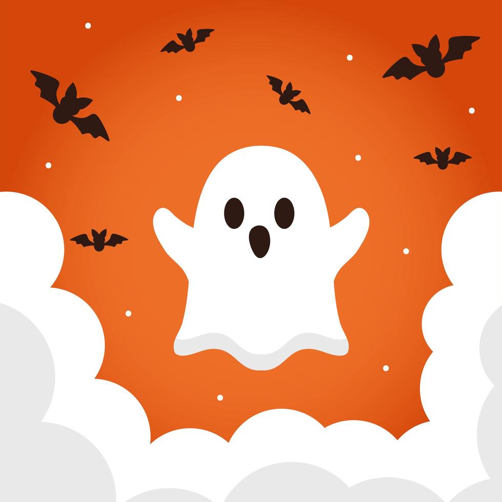 fantasma de halloween con diseño vectorial de murciélagos vector