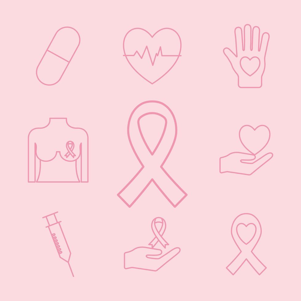 conjunto de iconos de cáncer de mama vector