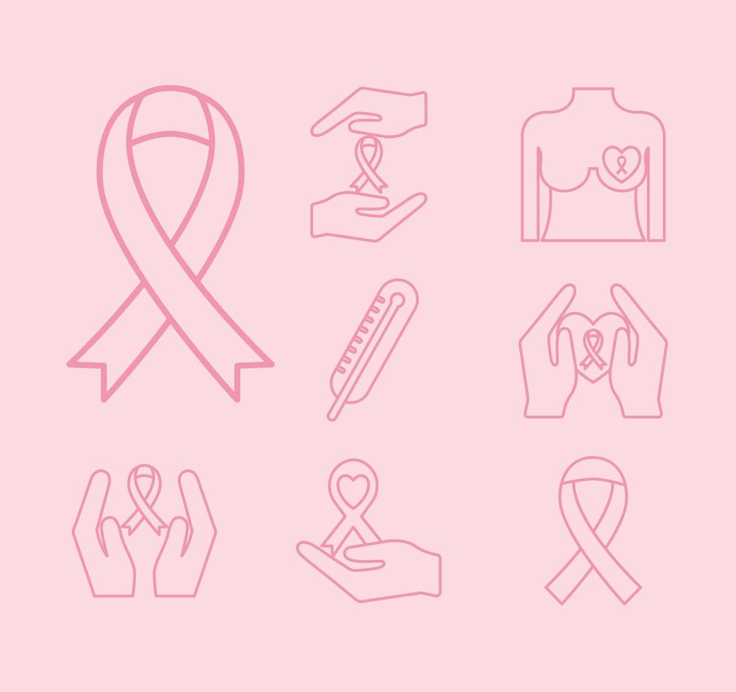 conjunto de iconos de cáncer de mama vector