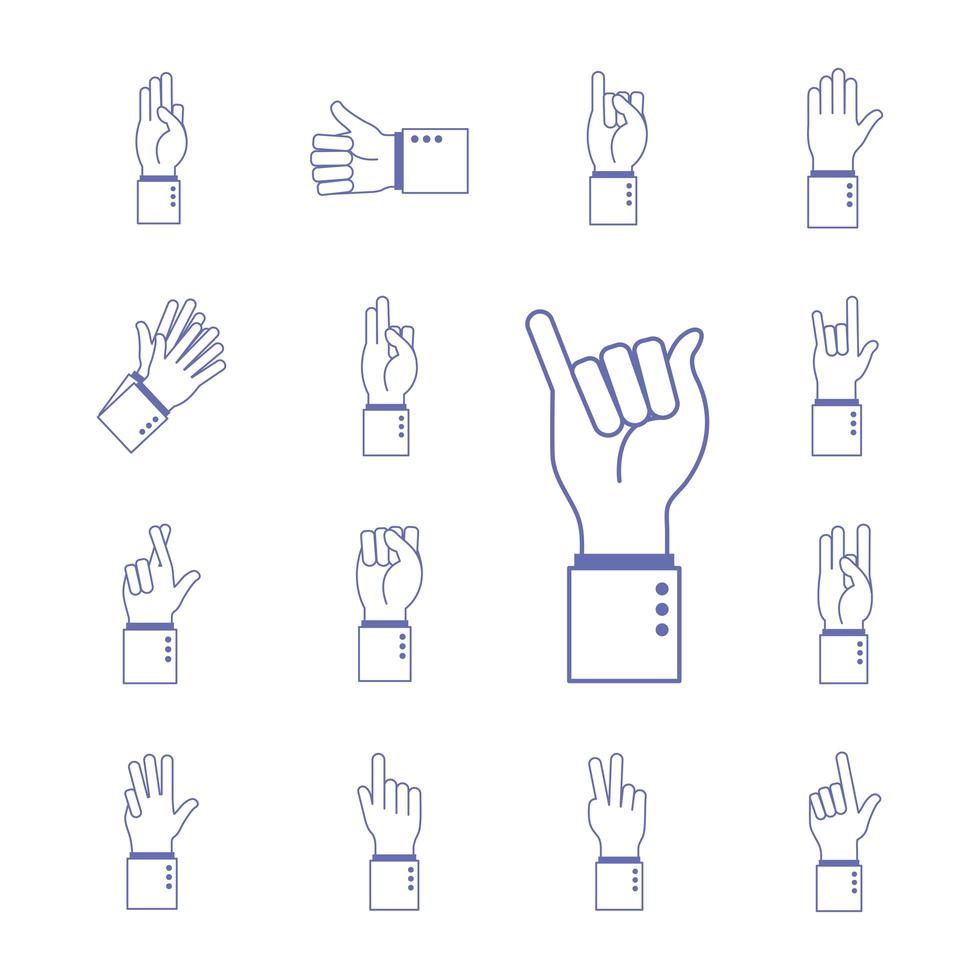 hand sign language alphabet icon set vector