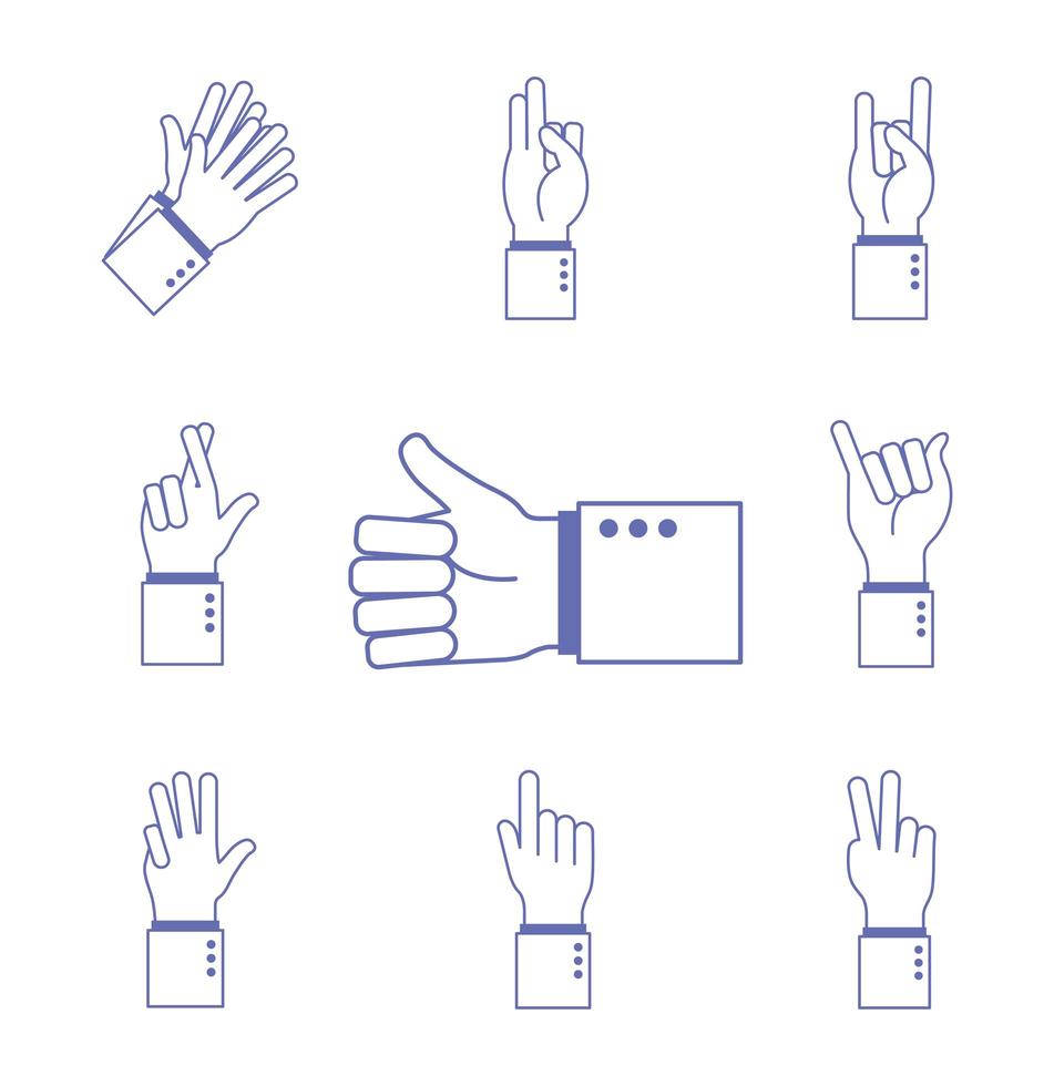 hand sign language alphabet icon set vector