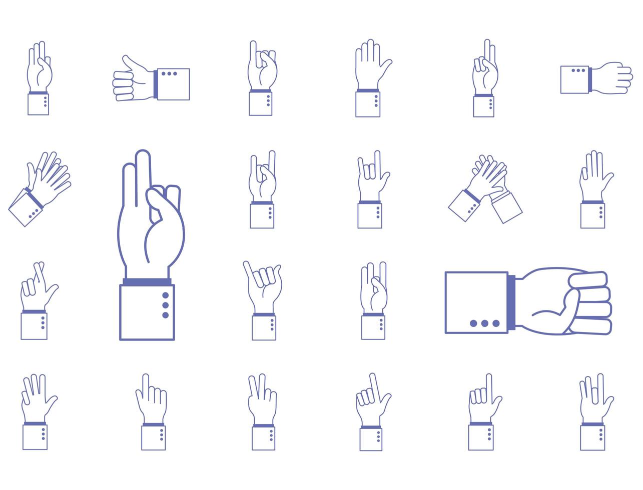 hand sign language alphabet icon set vector