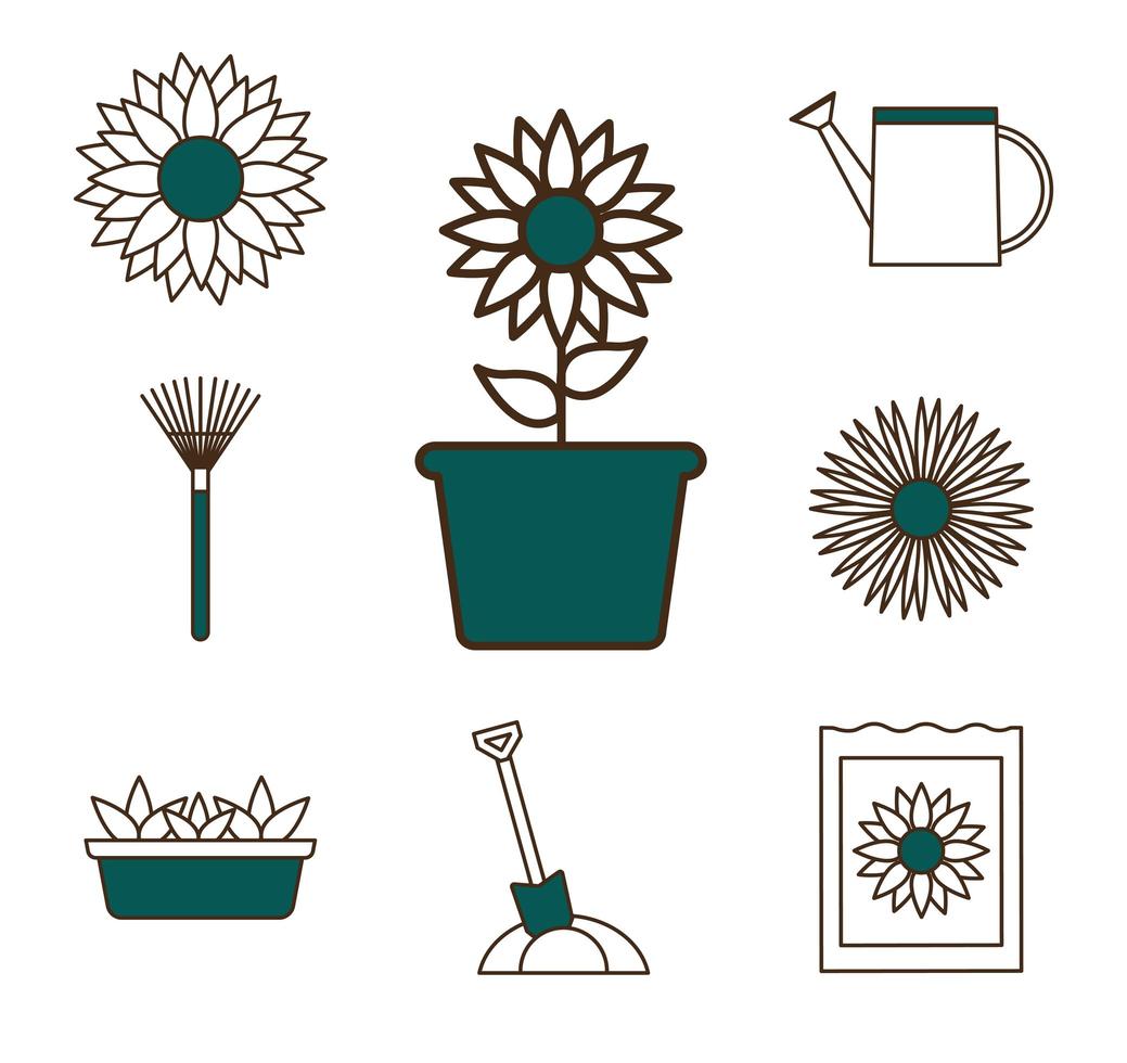 conjunto de iconos de jardinería vector