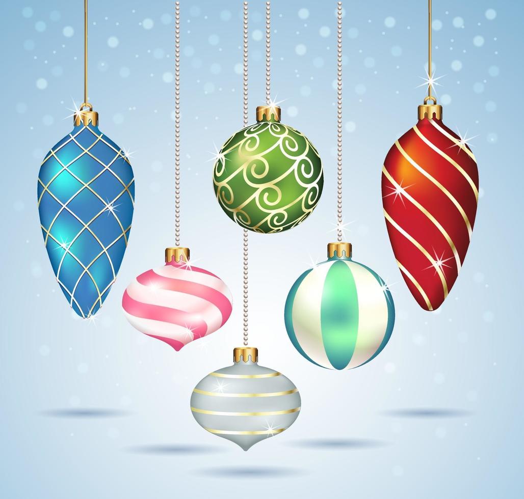 adornos de bolas de navidad colgando de hilo de oro. ilustraciones vectoriales. vector