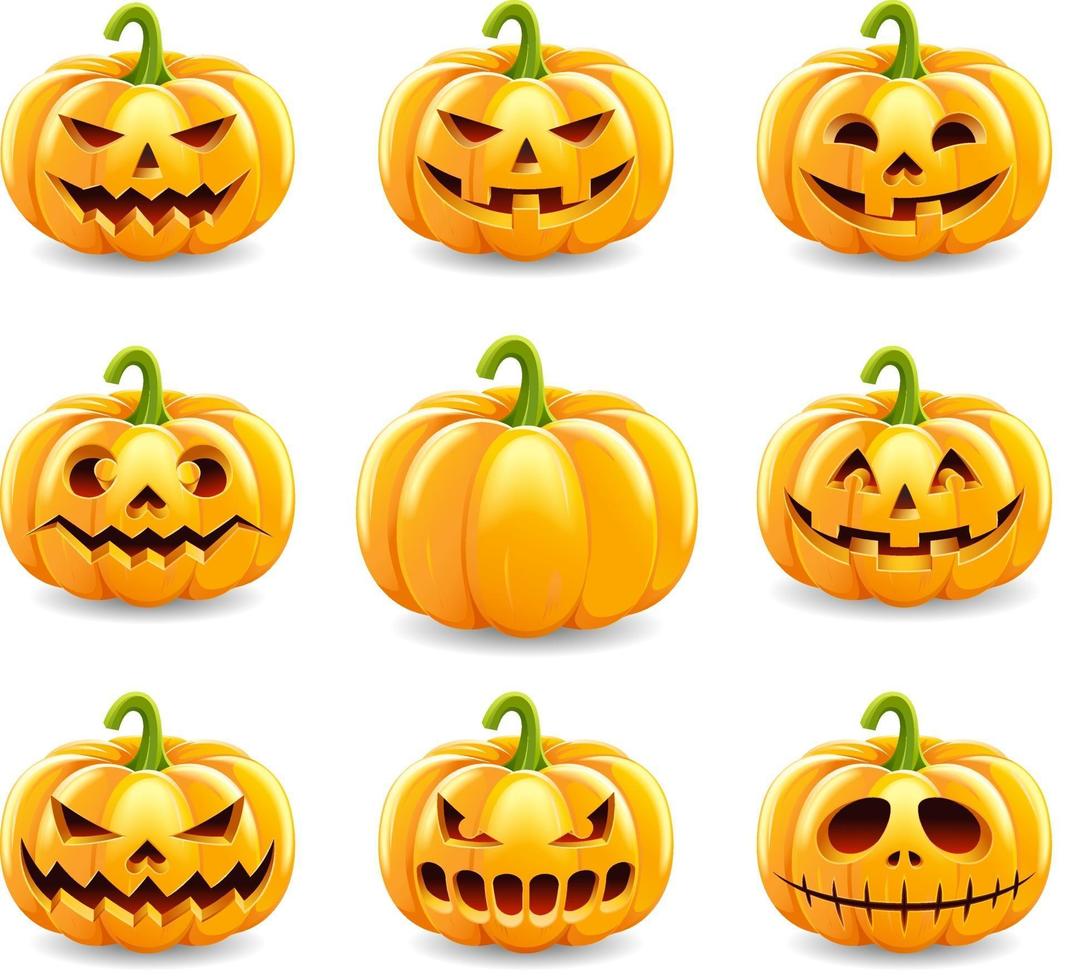 Halloween pumpkins collection. Vector illustration.