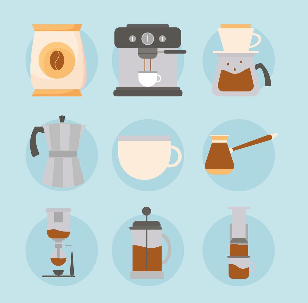 coffee methods icon set vector