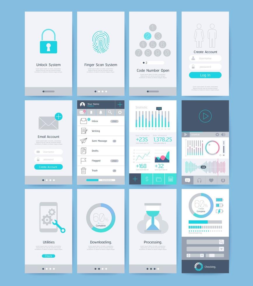Interface and UI design elements. Vector illustrations. 2094114 Vector ...