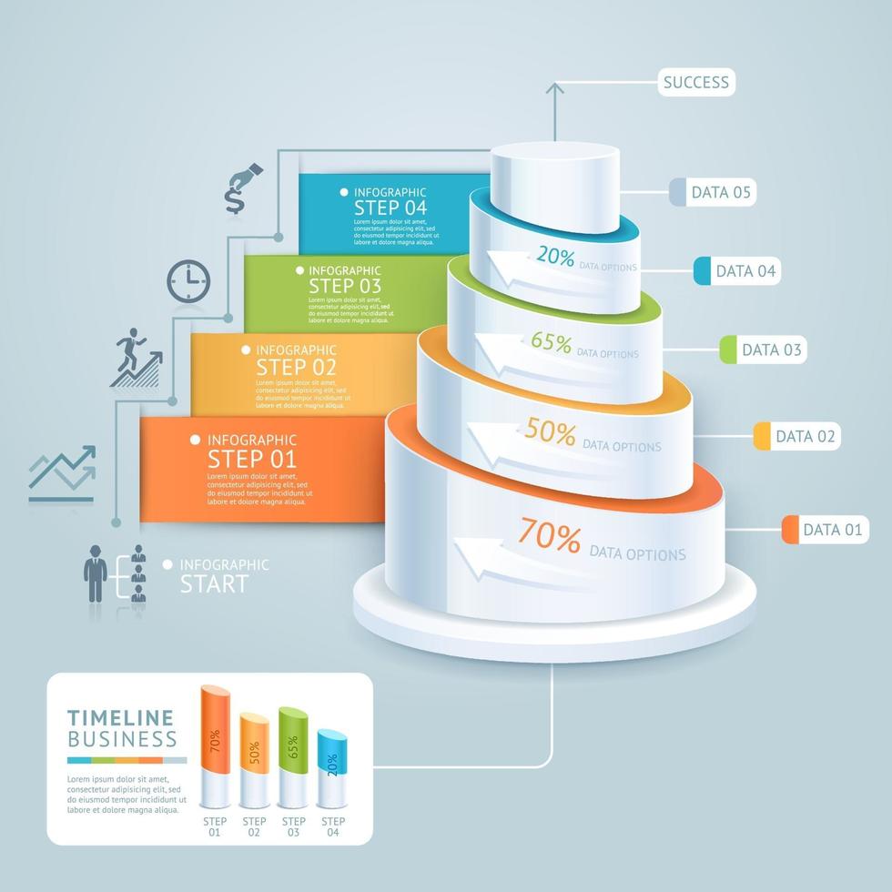 Plantilla de diagrama de escalera de negocios. ilustración vectorial. se puede utilizar para diseño de flujo de trabajo, banner, opciones numéricas, opciones de intensificación, diseño web, infografías, plantilla de línea de tiempo. vector