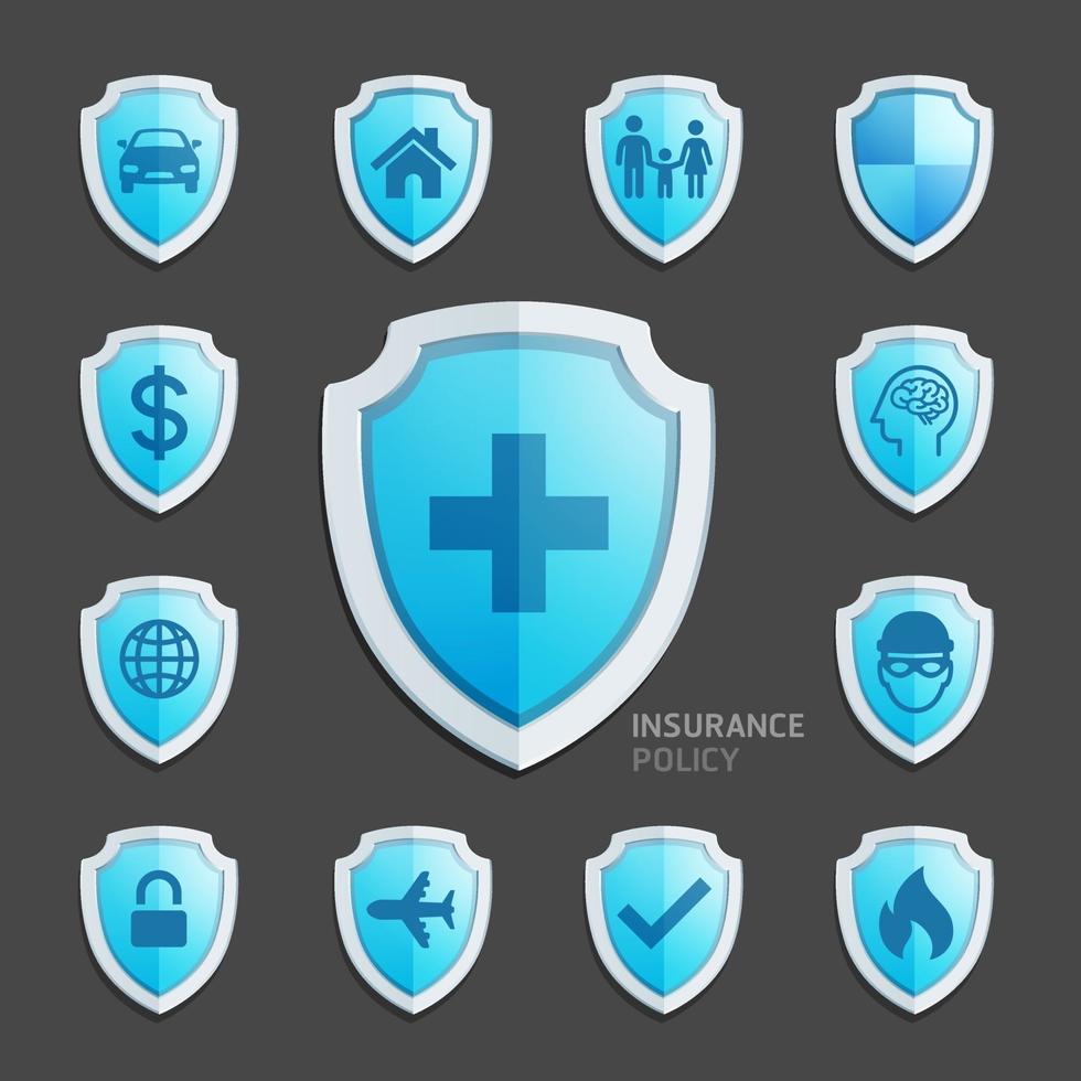 diseño de icono de escudo azul de póliza de seguro. ilustraciones vectoriales. vector