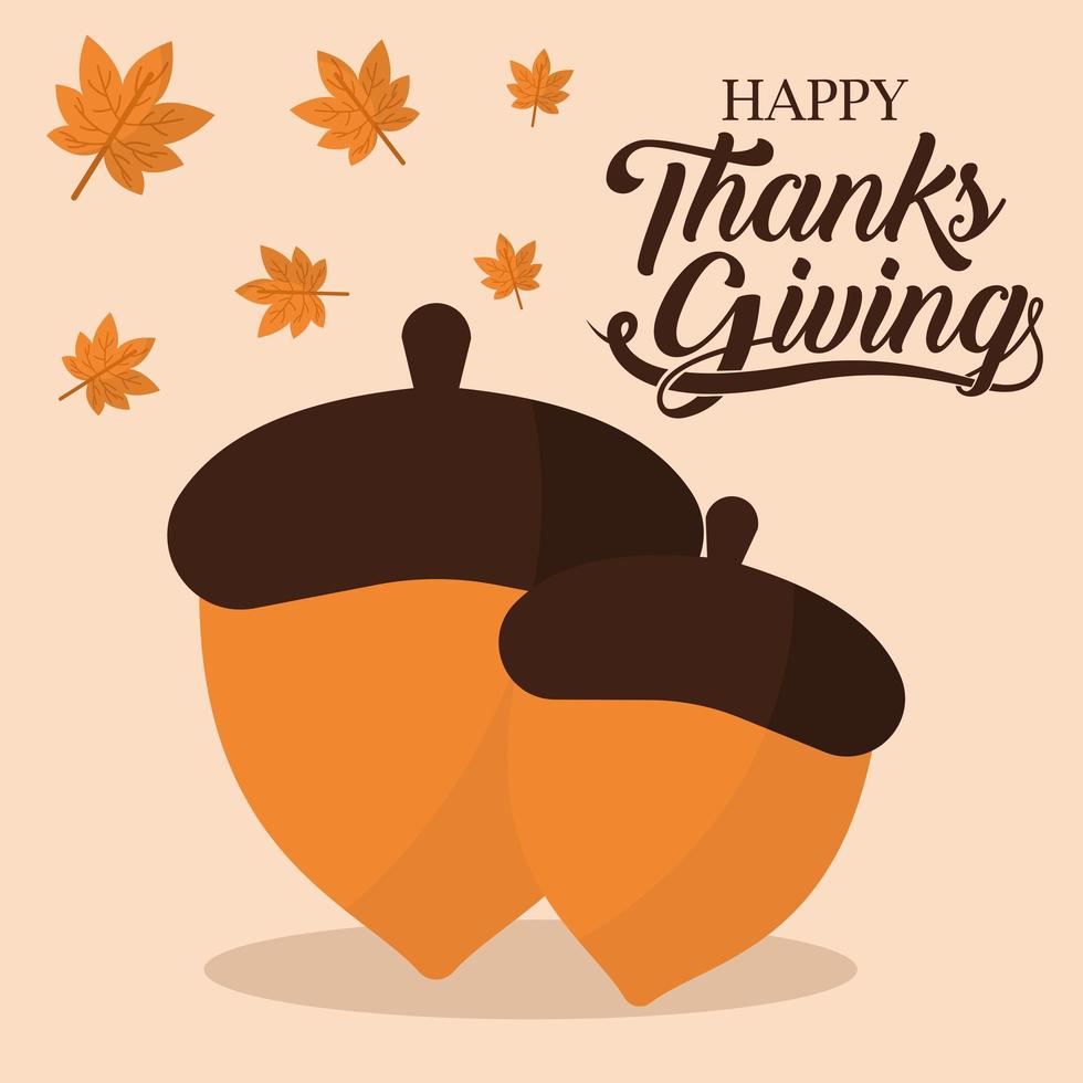 happy thanksgiving day with acorns and leaves vector design