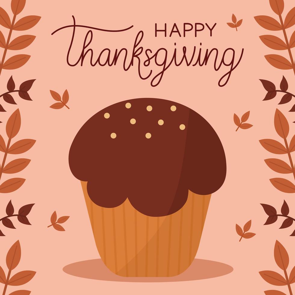 happy thanksgiving day with muffin and leaves vector design