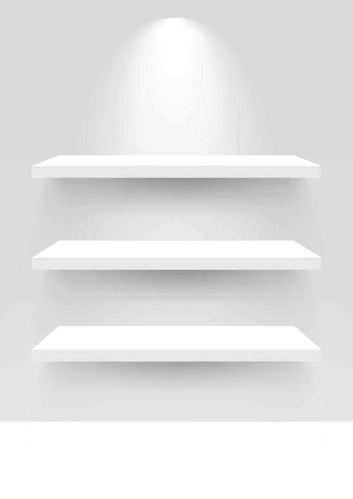 Shelves with spotlight vector illustrations.