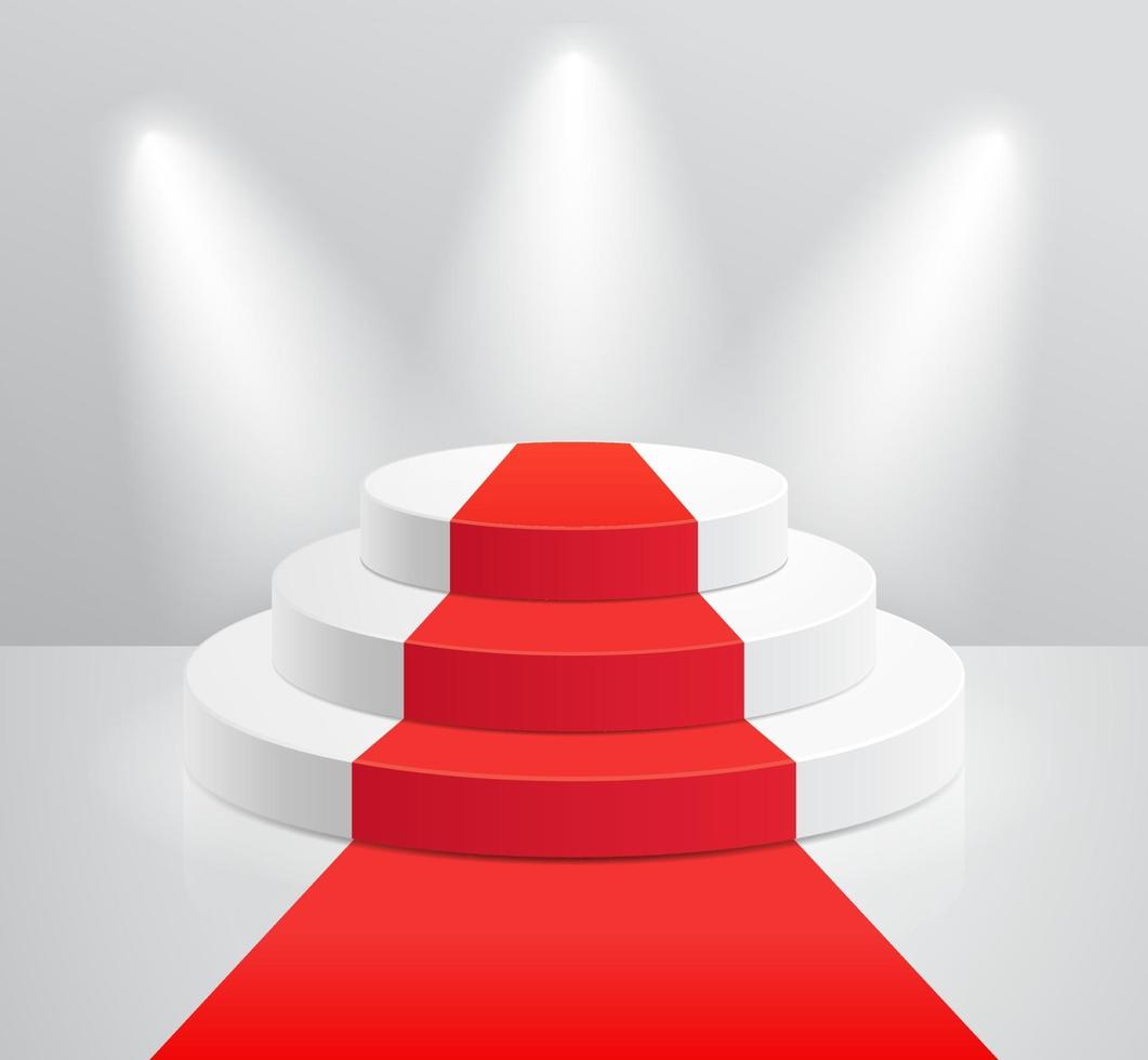 Podium and red carpet with spotlight vector illustrations.