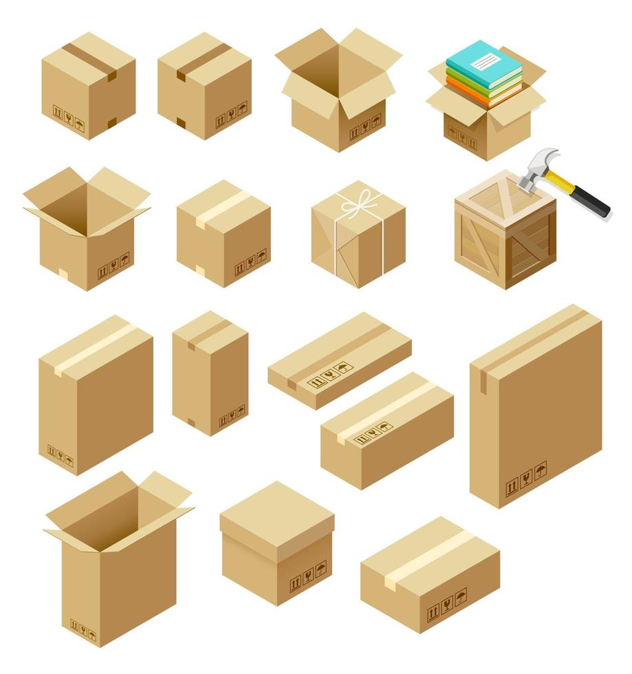 Set of package vector isometric illustration.