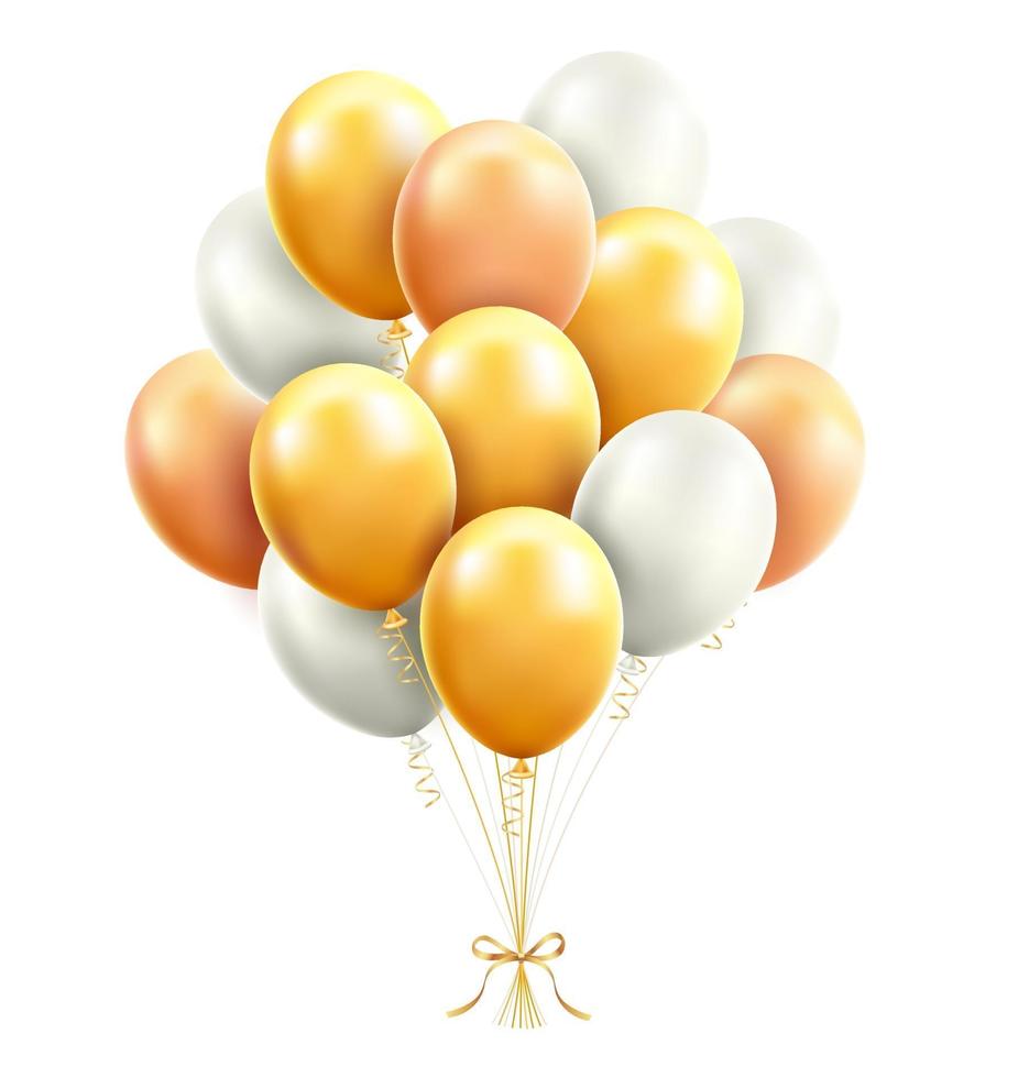 Gold and white Balloons with ribbon vector illustrations.