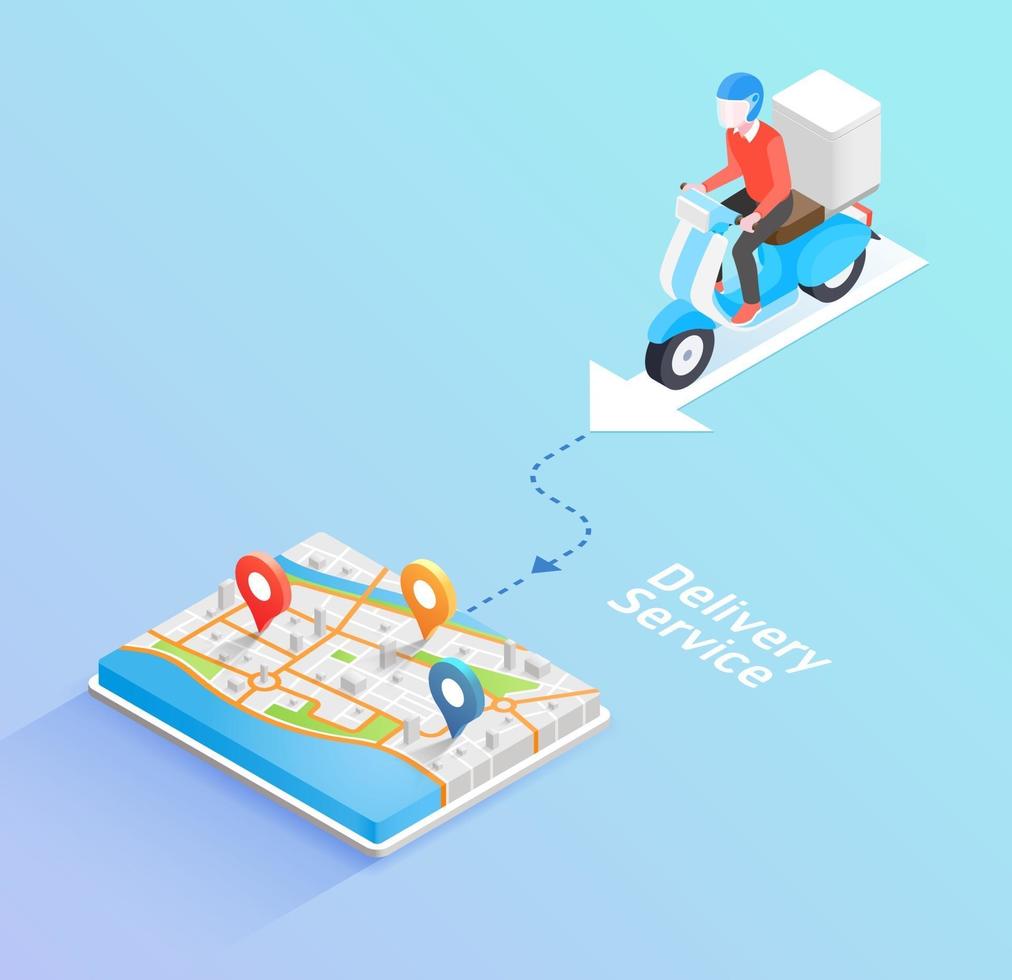 Delivery Service by scooter. Isometric concept. Vector Illustration.