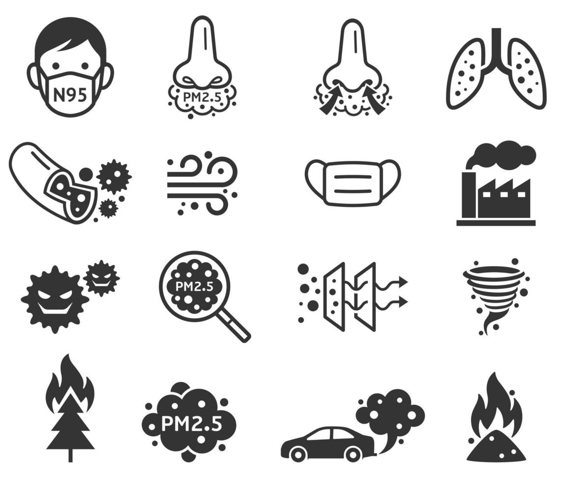 micro polvo pm 2.5 iconos. ilustraciones vectoriales. vector