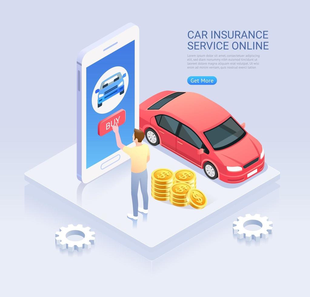Car insurance online service. Vector isometric illustration.