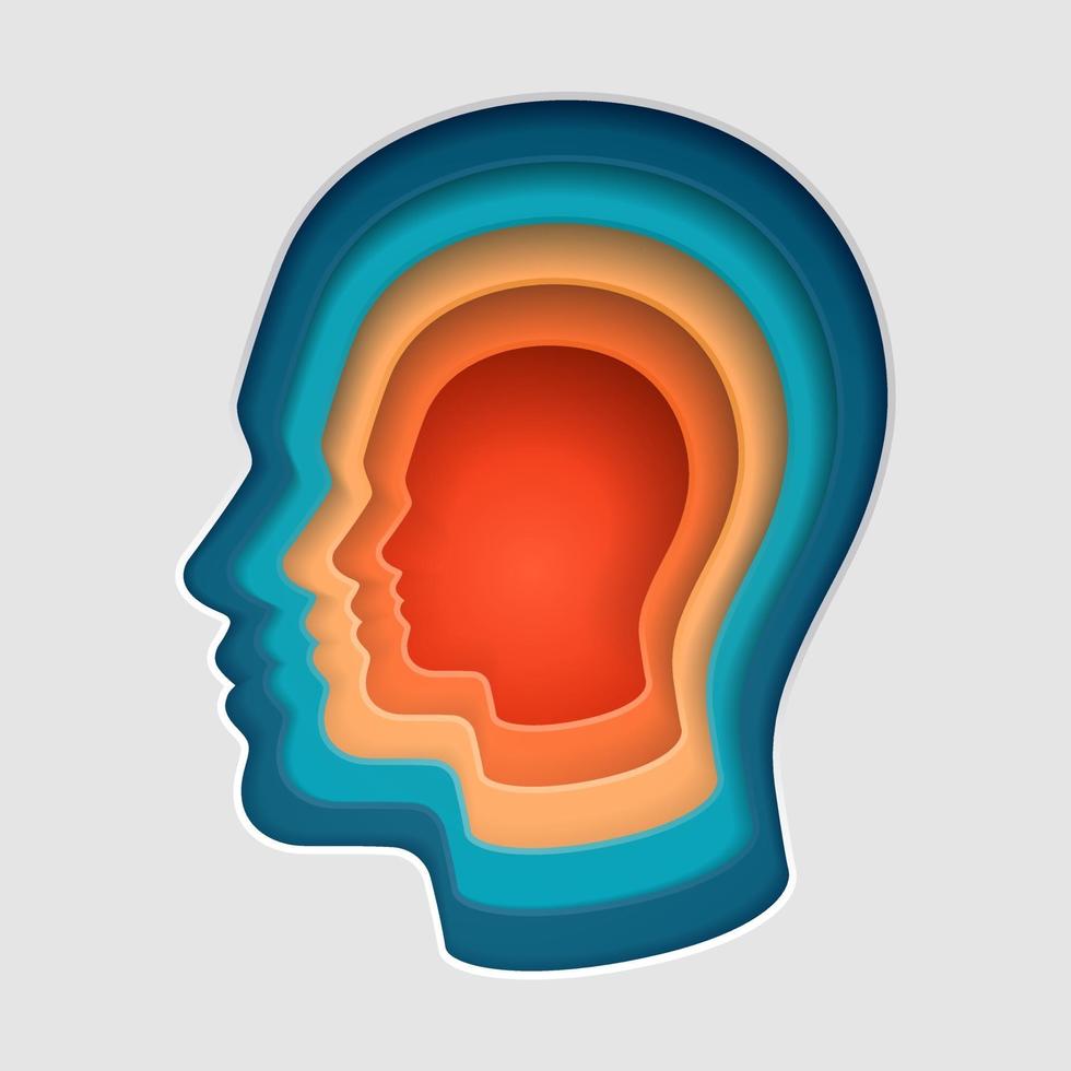 Man head mind thinking symbol paper cut vector illustrations.