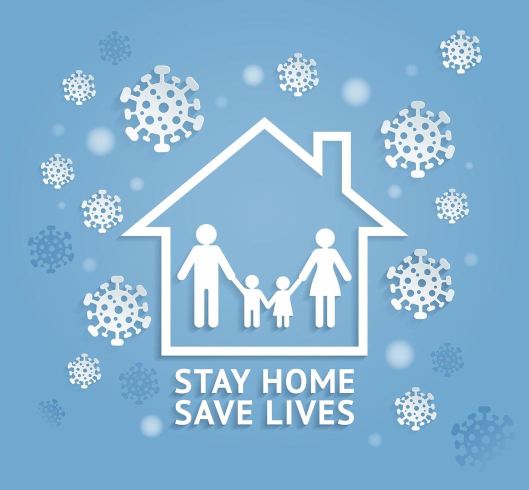 Stay home save lives paper cut style vector illustrations.