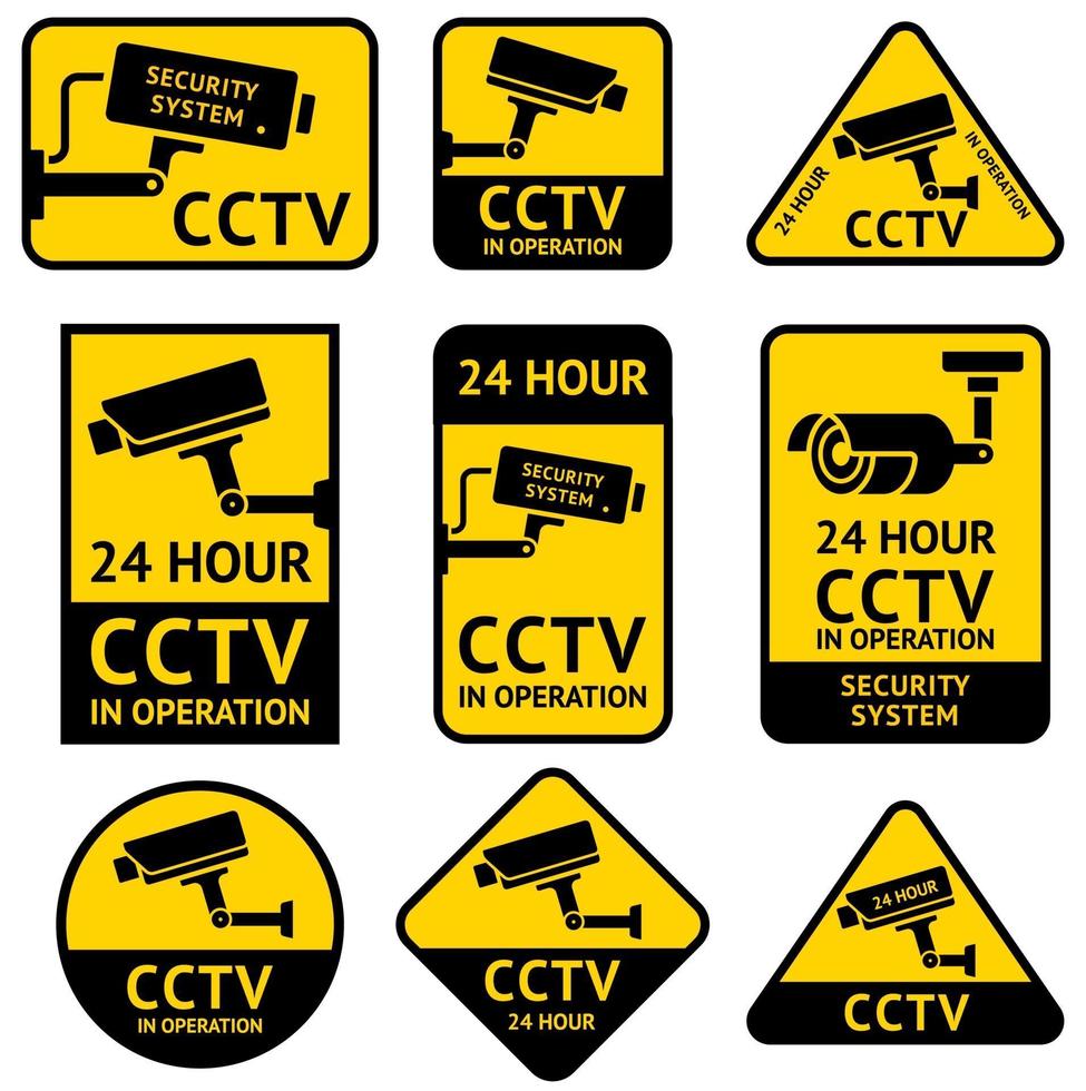 CCTV video surveillance security camera sticker. Vector illustrations.