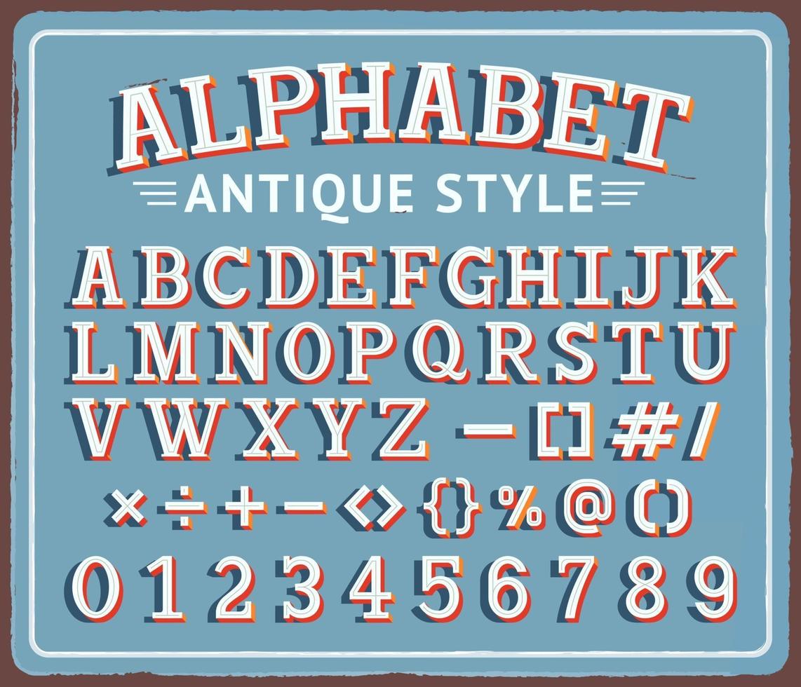 Vintage retro tin sign with creative alphabet typography vector illustrations.