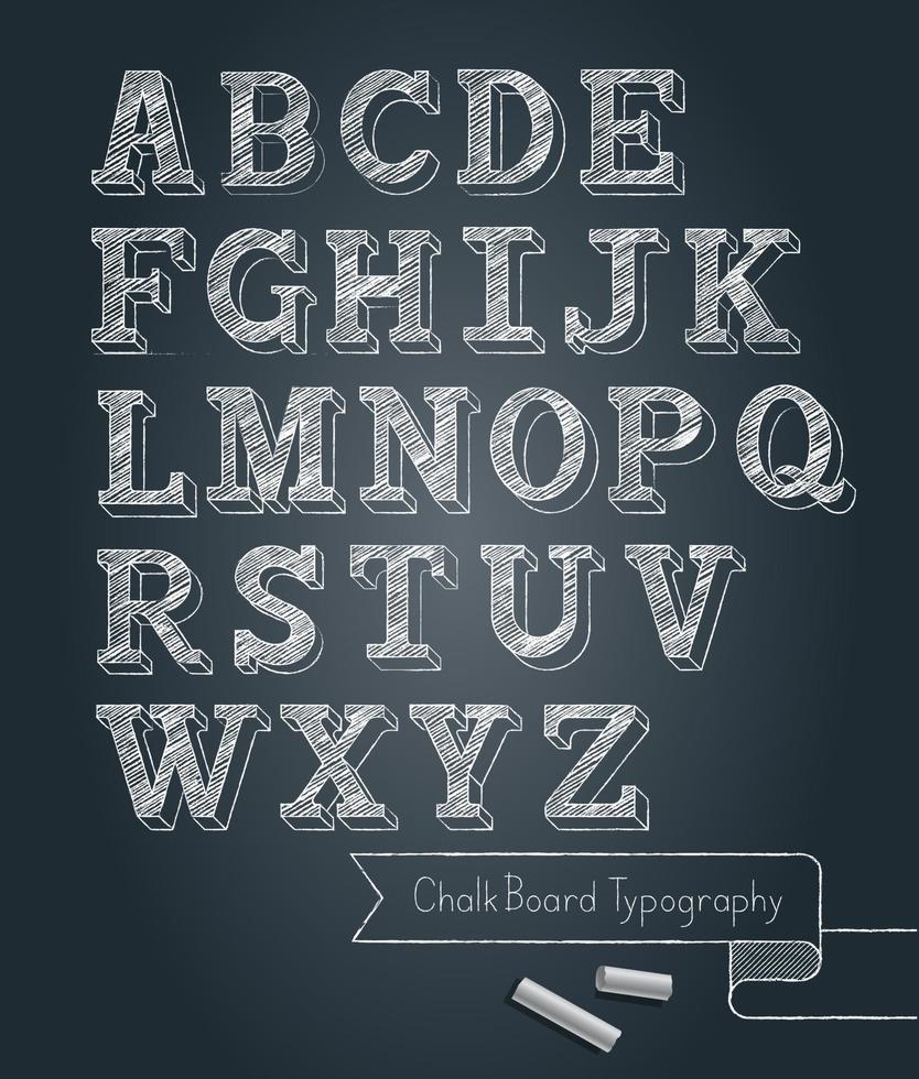 Ilustración de vector de estilo de doodle de alfabeto de tipografía de pizarra.
