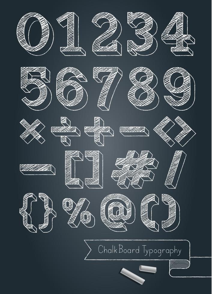 Chalkboard typography numbers and symbols doodle style vector illustration.