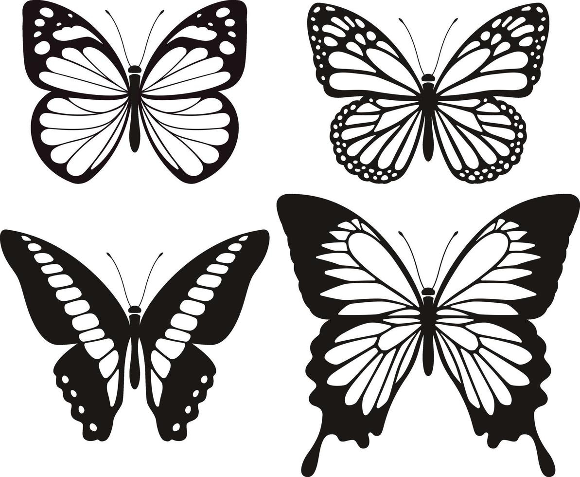 conjunto de iconos de silueta de mariposa. ilustraciones vectoriales. vector