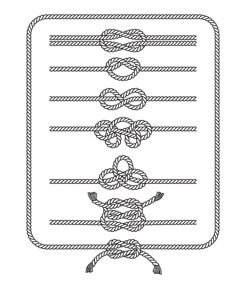 Rope knots silhouette line collection. Vector illustrations.