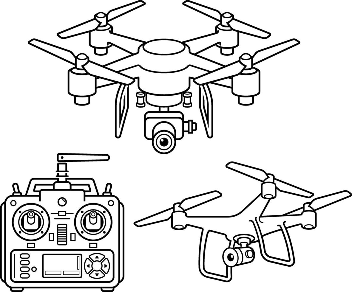 Conjunto de iconos de línea de silueta de drone. ilustración vectorial. vector