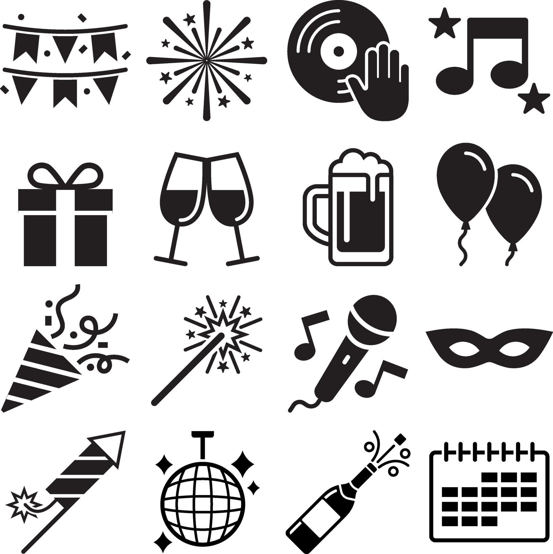 conjunto de iconos de fiesta. ilustraciones vectoriales. 2094512 Vector en Vecteezy