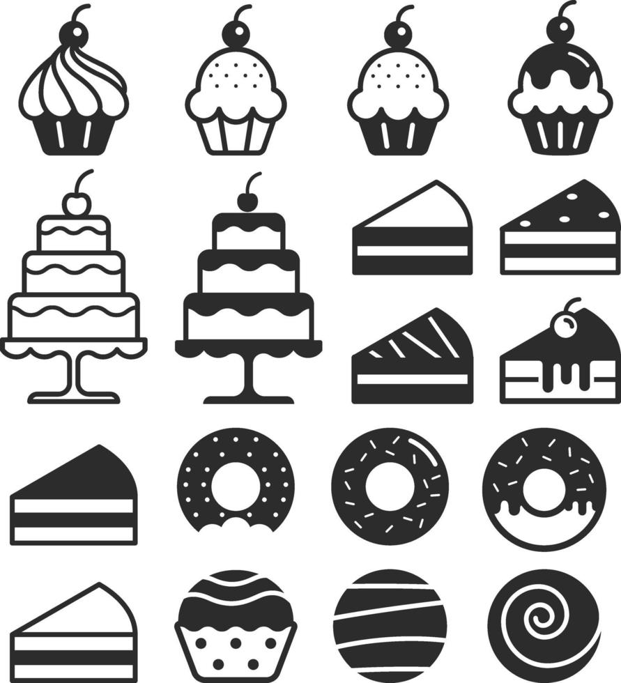 Bakery cakes icons set. Vector illustration.