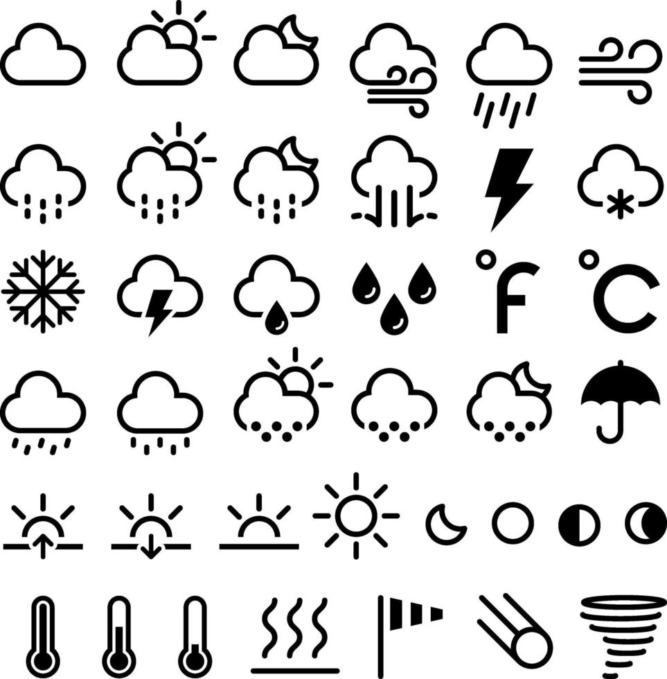 iconos de previsión meteorológica. ilustraciones vectoriales. vector